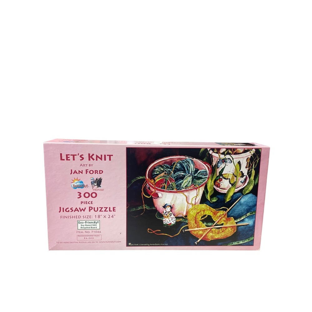 SunsOut Let's Knit Jigsaw Puzzle Unisex 300 Piece Pink Jan Ford Art 18x24 71046